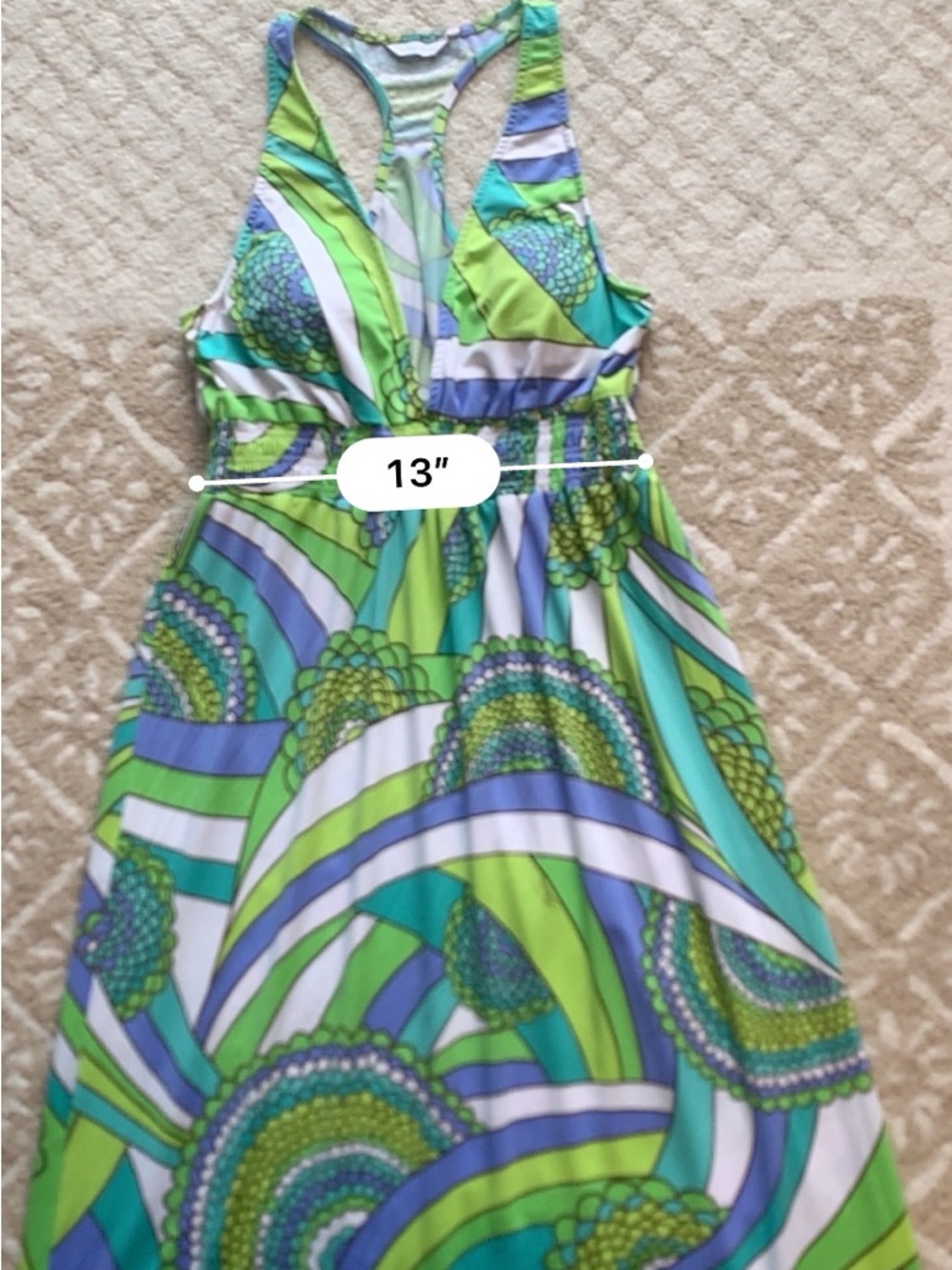 Trina Turk Maxi Dress L Racerback Plunging V Smocked Empire Resort Cover Up - Picture 13 of 16
